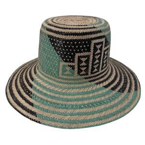 Traditional Woven Straw Wayuu Hat Black Blue‎ Size Large Summer Hat